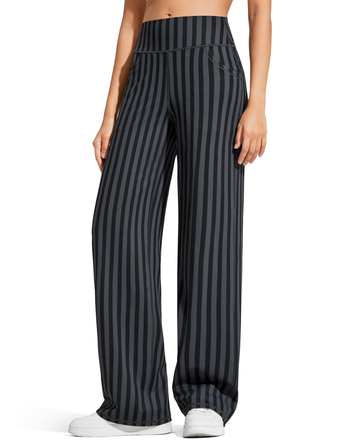 Promover Wide-Leg Pants For Women Stretch Grey And Black Stripe Xs