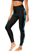 Womens Swimming Pants Hawaiian Full Length Sun Protection High Waisted Swim Leggings Long Swim Shorts L Green Leaves