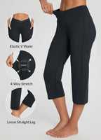 Baleaf Women's V Crossover Waist Capri Pants Straight-Leg Black S