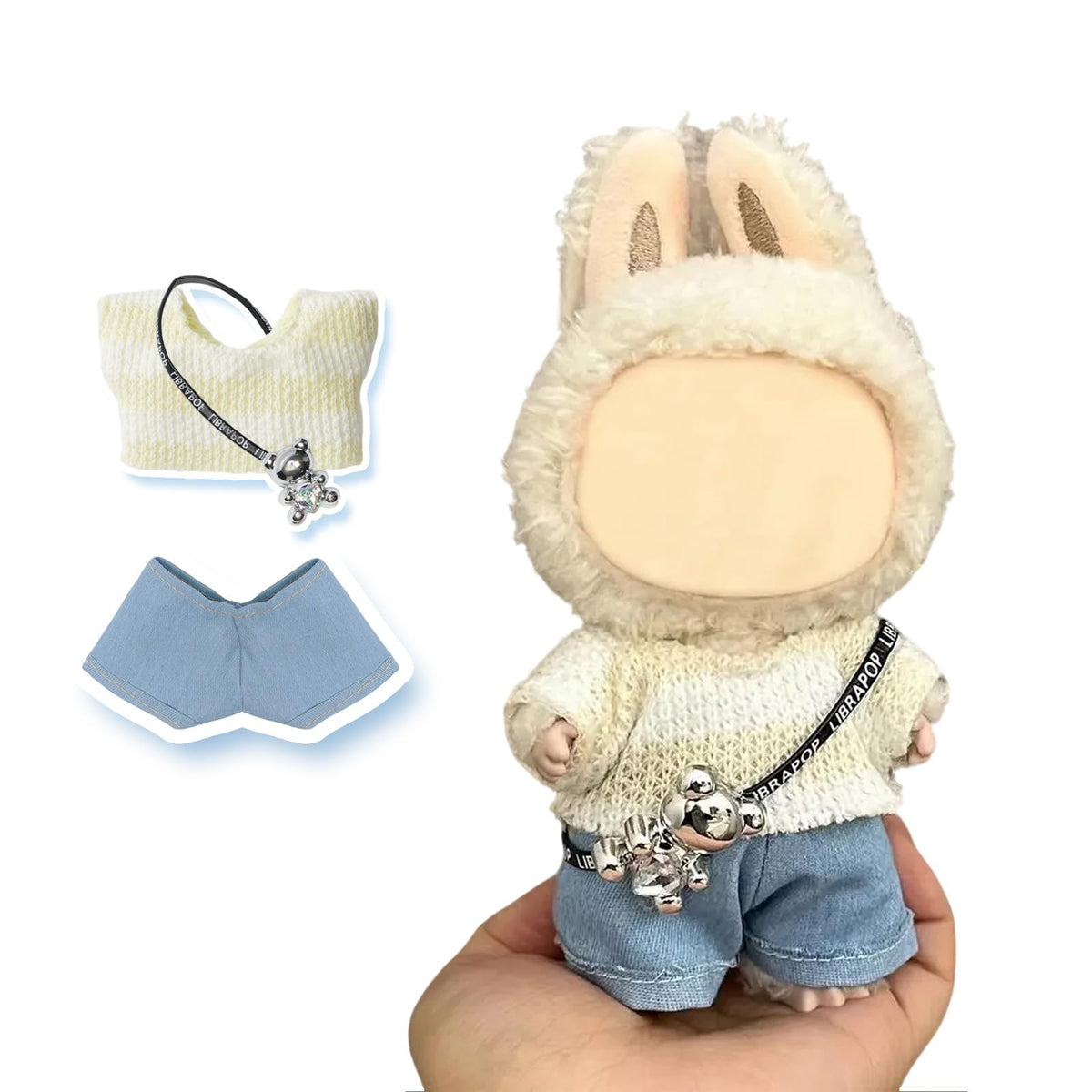 17cm Doll Clothes(NO Doll), Cute Dolls Outfit Accessories with Sweater + Denim Jeans + Pants, Small Kawaii Clothes Set for Dolls(Style 4)