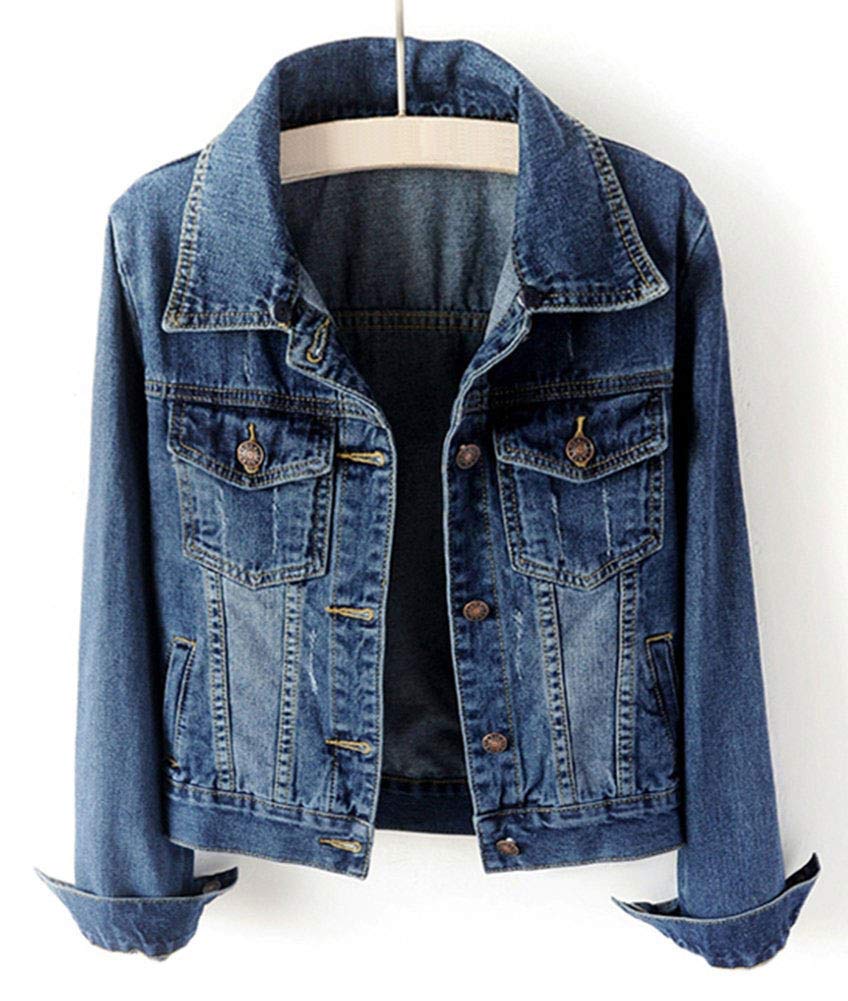 Lifeshe Women's Casual Detachable Hoodie Denim Jacket - B-deep Blue