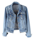 Kedera Womens Denim Jackets Distressed Ripped Long Sleeve Jean Jacket Coats - Blue