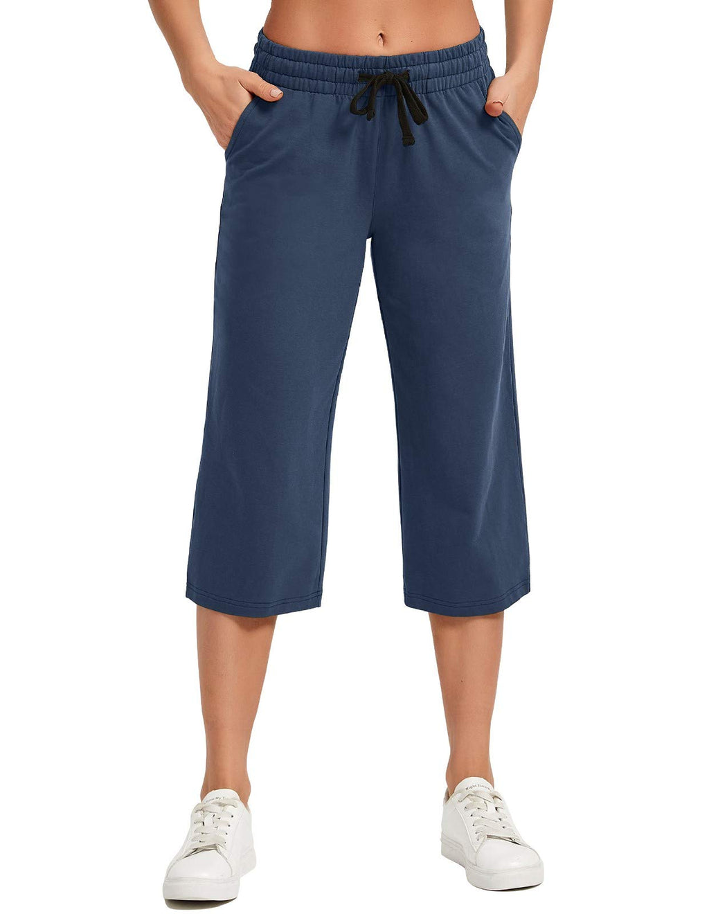 Specialmagic Women's Capri Pants Cotton Sweatpants Navy Blue 2xl