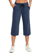 Specialmagic Women's Capri Pants Cotton Sweatpants Navy Blue 2xl