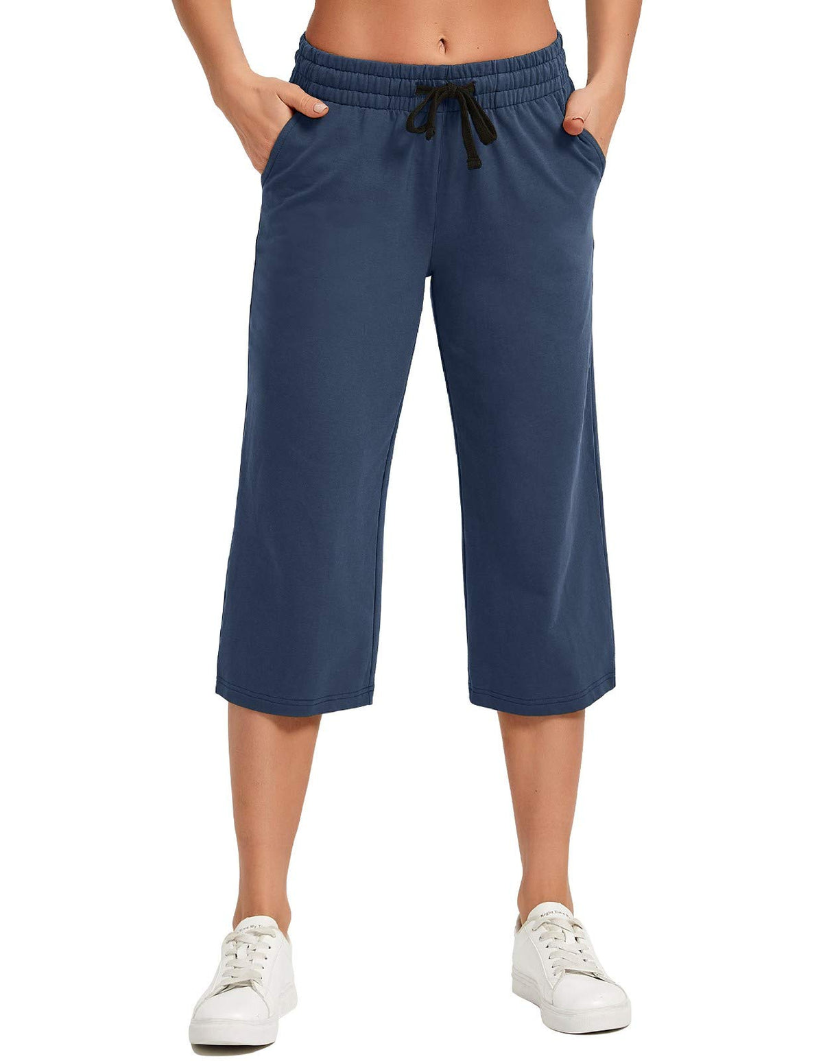 Specialmagic Women's Capri Pants Cotton Sweatpants Navy Blue 2xl