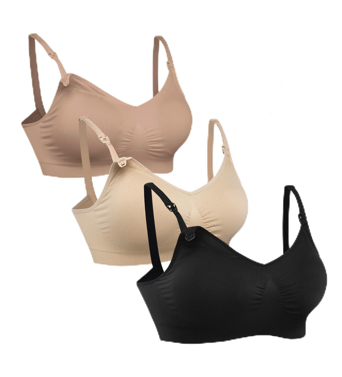 Hofish 3 Pack Wire-free for Women's Full Cup Seamless Comfort for Breastfeeding Black,beige,brown Xx-large Nursing Bra