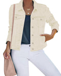 Luvamia Women Denim Jackets Jean Jacket For Cream Size S