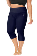 Plus Size Womens Hawaiian Swim Leggings Capris Sun Protective Swim Shorts High Waisted Beach Active Pants Dark Blue 4X