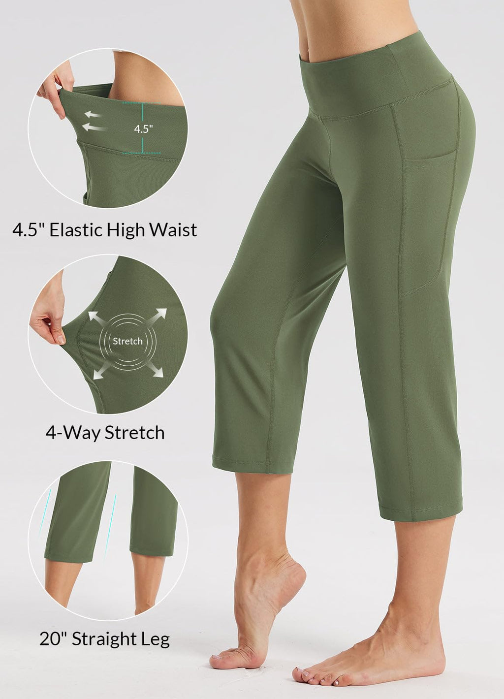 Baleaf Capri Pants For Women With Pockets Capris Wide-Leg Army Green M