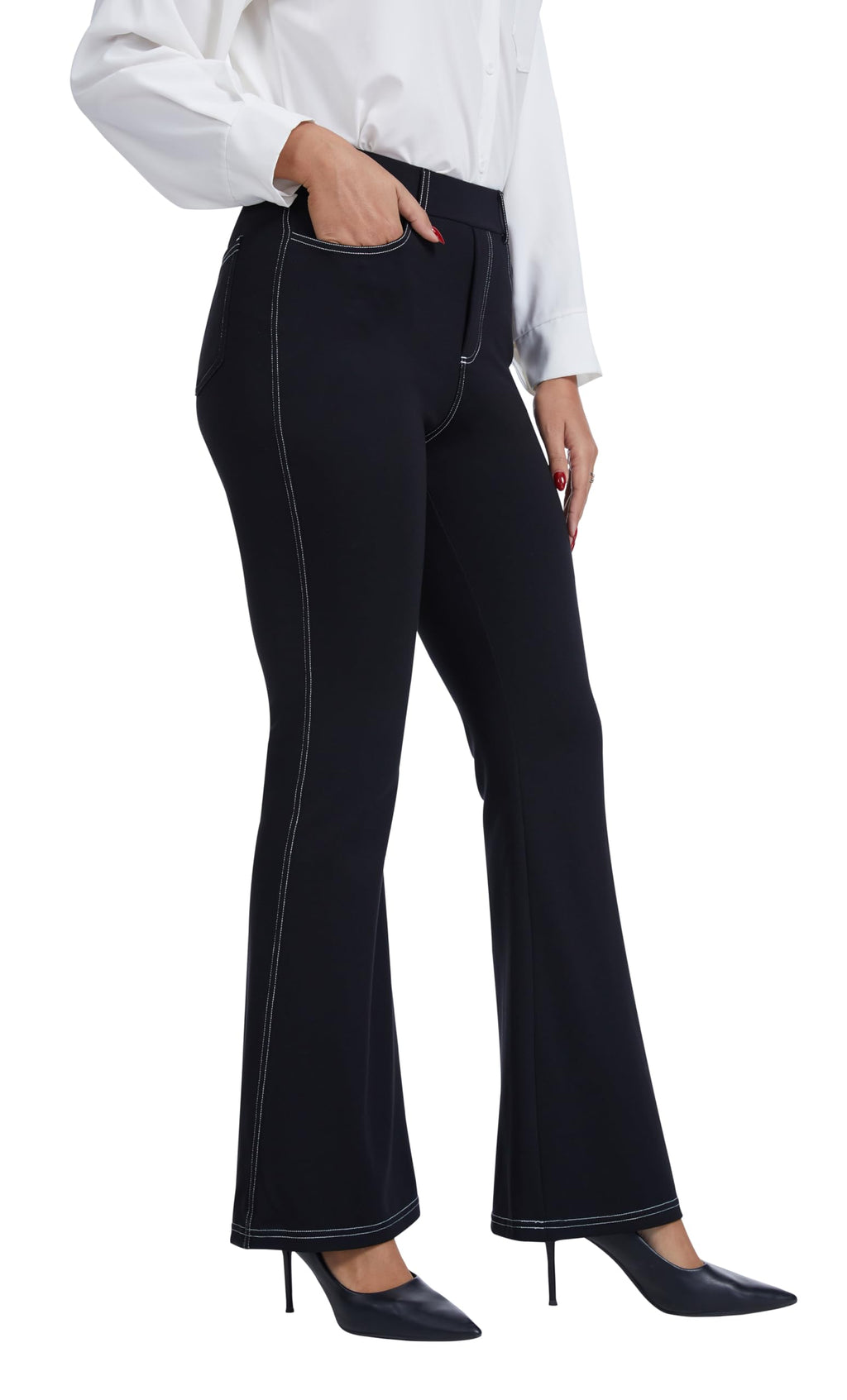 Vimpep Flare Yoga Dress Work Pants Women - Black(white Line)