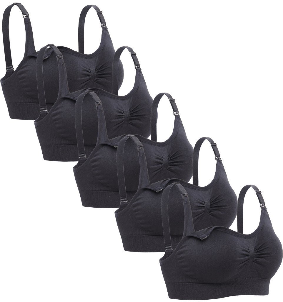 Lataly Women's Sleeping Wirefree Breastfeeding Bralette Pack of 5 Color Black Size 2xl Nursing Bra