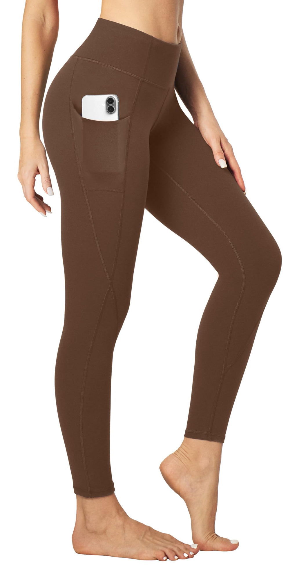 Heathyoga Leggings With Pockets For Women Tummy Control - Brown