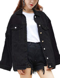 Omoone Women's Oversized Mid Long Denim Jacket Jean Biker Coat (0199-black-m)