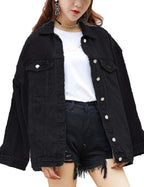 Omoone Women's Oversized Mid Long Denim Jacket Jean Biker Coat (0199-black-m)