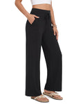 Zoosixx Lounge Pants Women Wide-Leg For Loose Casual Flowy - Black