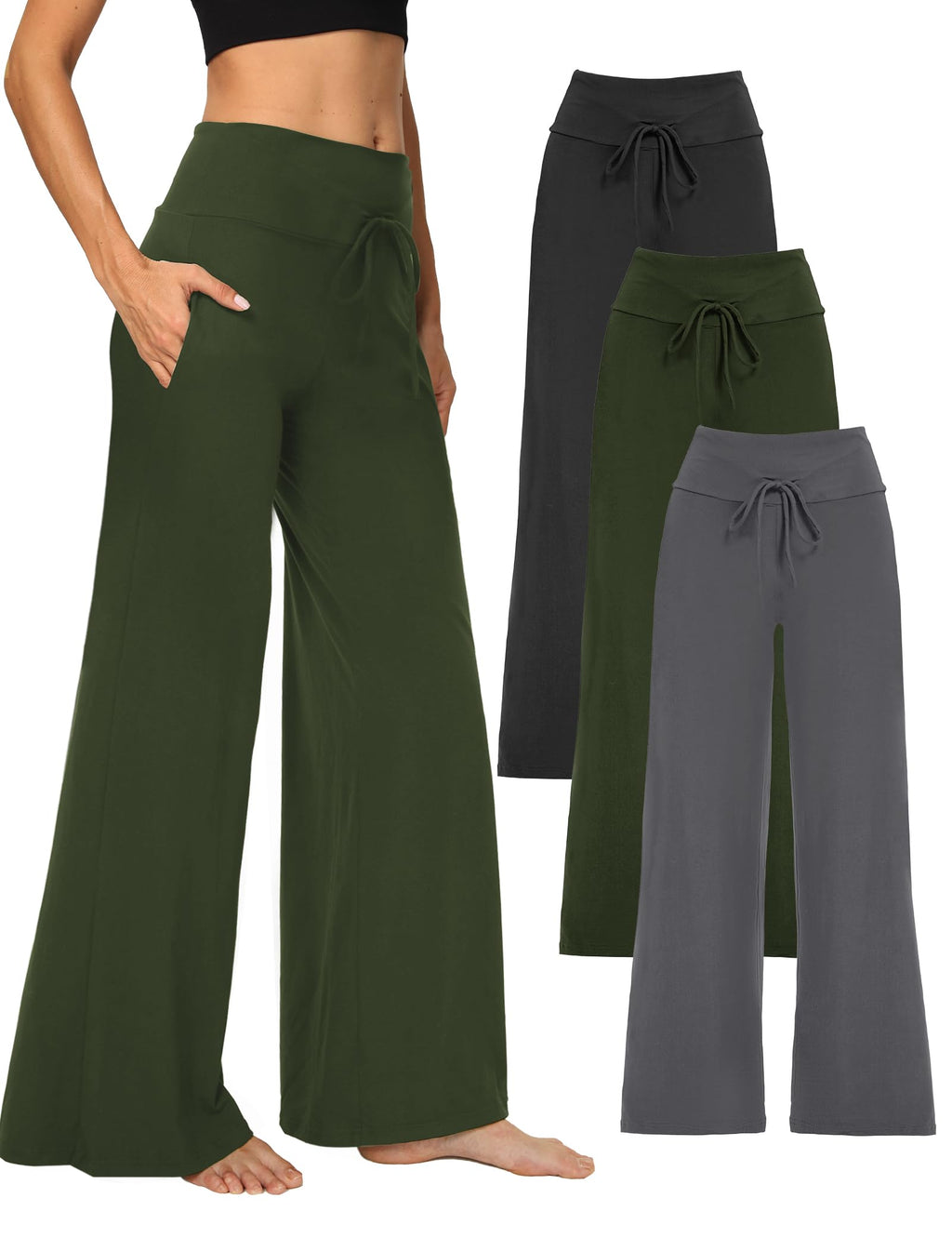 Showitty 3 Pack Women's Wide-Leg Yoga Pants With - 09 Black, Grey,