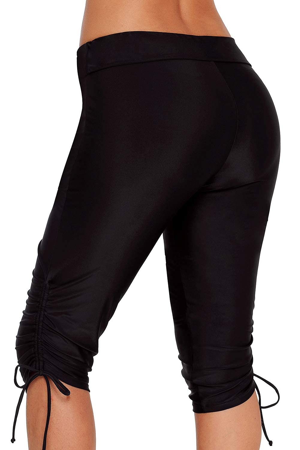 Urchics Women's Plus-Size Rash Guard Capris Long Swim Shorts - Black