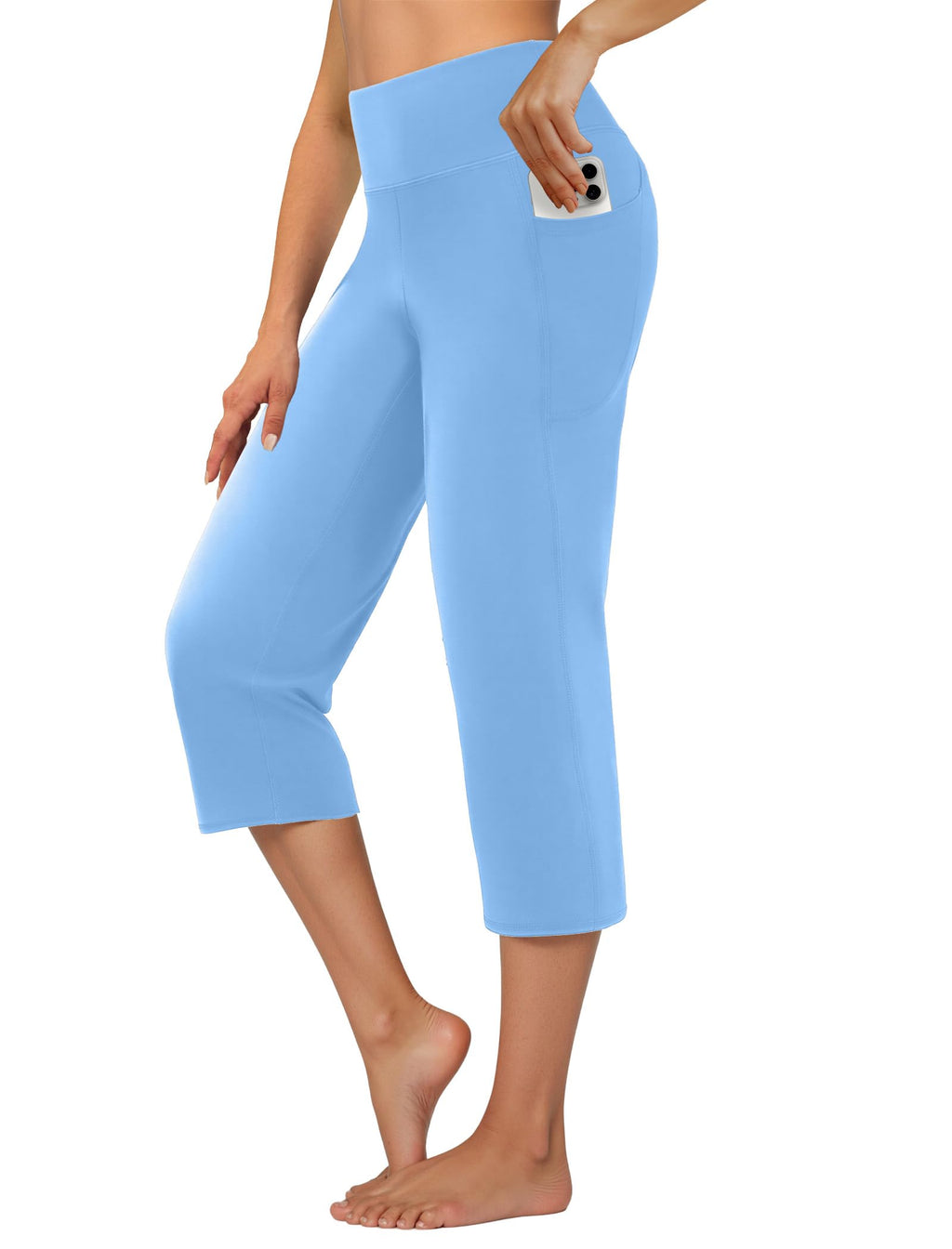 Dlooda Capri Pants For Women High-Waist Cropped Yoga With - Light Blue