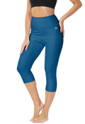 Deerose Women Peacock Blue Swim Leggings 4 Way Stretch Sleek Quick Dry Pant Tropical Holiday Beach Swim Capris XL