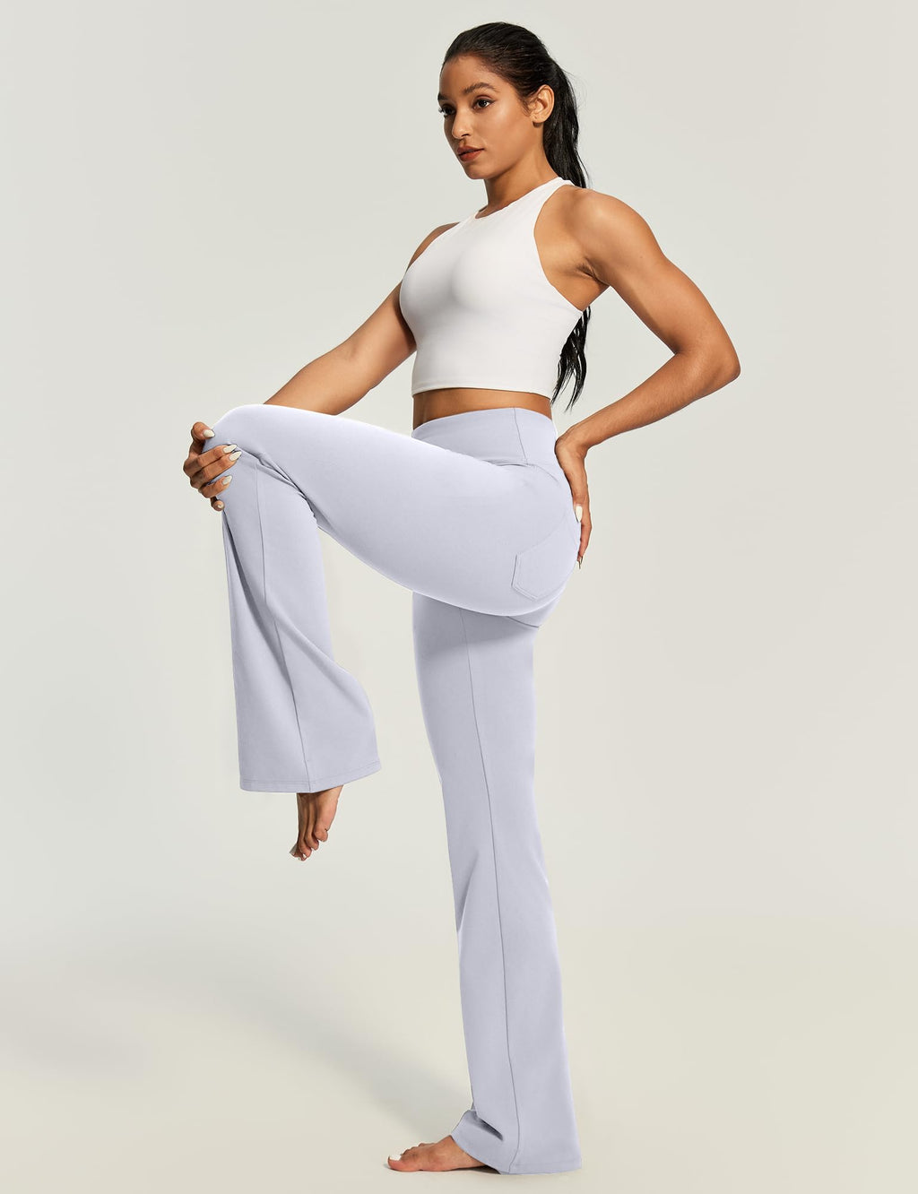 Yoga Pants Women High-Waist Workout Bootcut Flare - Light Gray