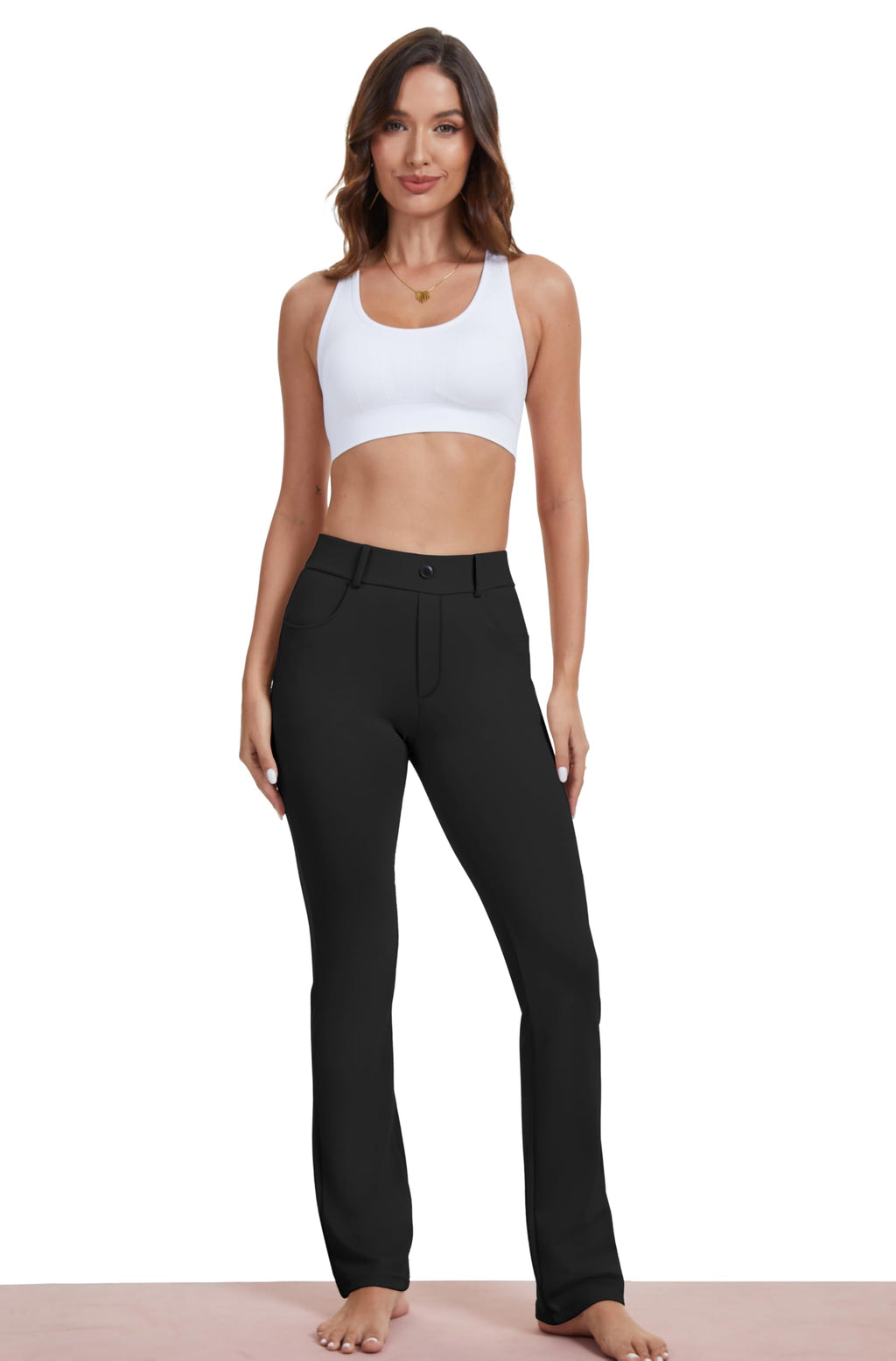 Vimpep Straight-Leg Yoga Dress Work Pants Women Pull On - Black