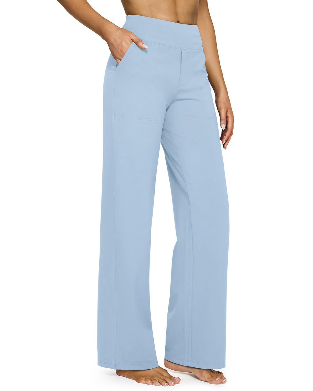 G4free Wide-Leg Yoga Pants For Women With Pockets Soft Baby Blue Xl