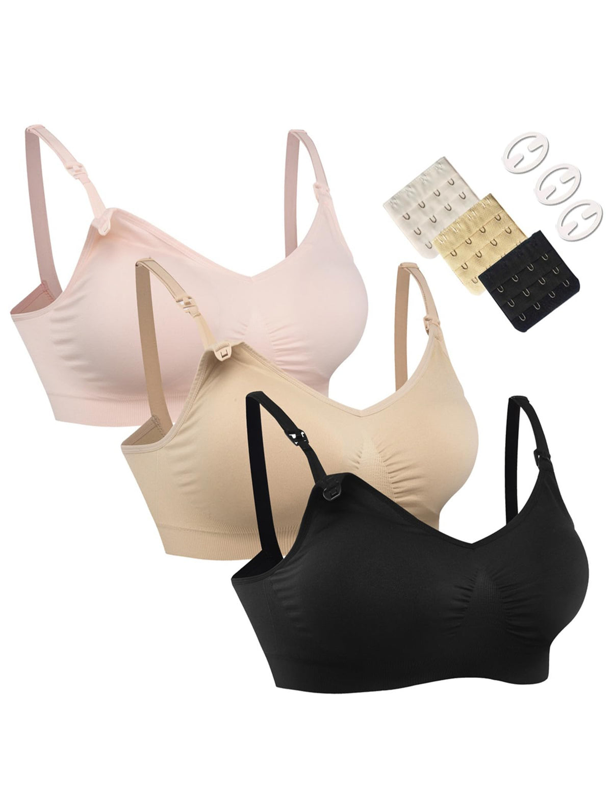 Women's's Full Cup Lightly Padded Wirefree Breastfeeding ,3pcs/pack(pink-black-beige),small Nursing Bra