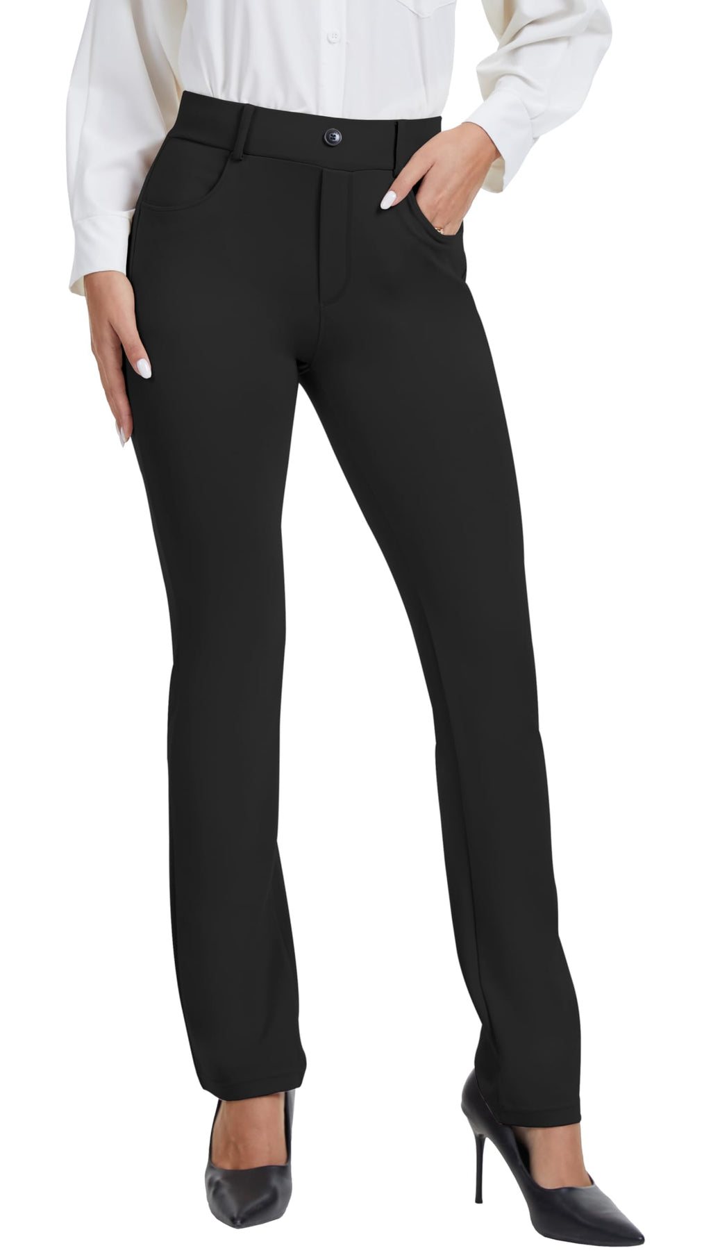 Vimpep Straight-Leg Yoga Dress Work Pants Women Pull On - Black