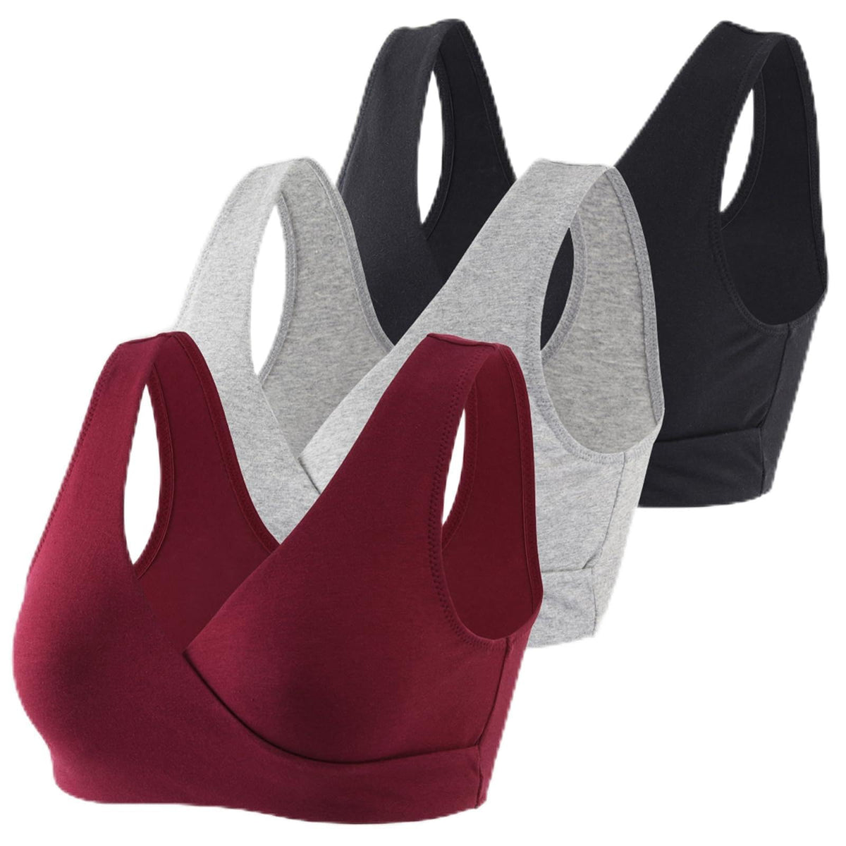 Topwhere Women's's Cotton Wireless Sleep for Nursing and Maternity (black+grey+red, Xl) Bra