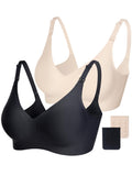 Women's Vinfact Smooth for Breastfeeding Seamless for Pregnancy Wireless Bralette with Extra Extender Large, 2pack-black/beige Nursing Bra