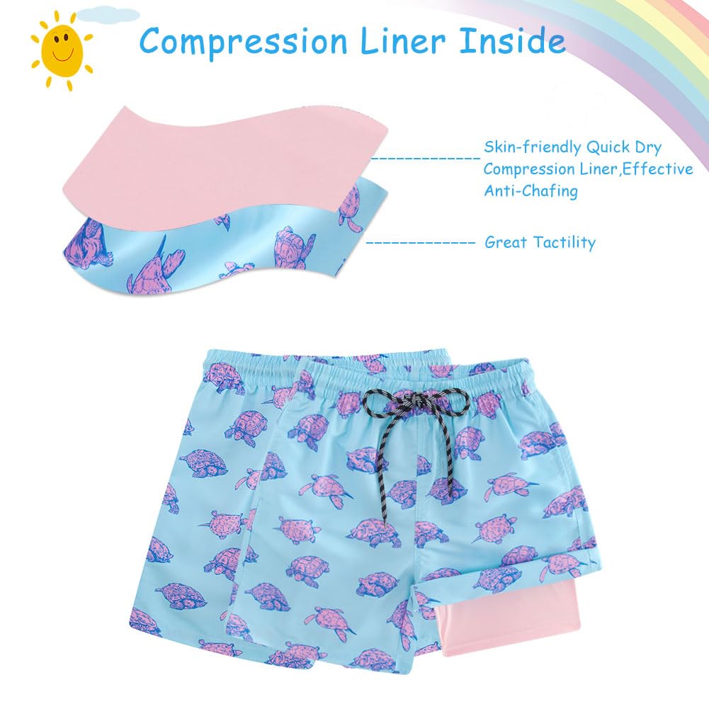 Cozople Bathing Suits for Teens Funny Hawaii Stylish Swim Trunks Swimwear Boxer Brief Liner Beach Board Shorts Blue Sea Turtle Soft Elastic Waist Surf Swimsuit for Casual Sports Running Size 18-20