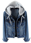 Lifeshe Women's Casual Detachable Hoodie Denim Jacket - B-deep Blue