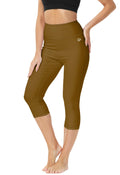Womens Hawaiian Swim Leggings Capris Light Brown Sun Protective Swim Shorts High Waisted Beach Active Pants XL