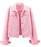 Kedera Womens Denim Jackets Distressed Ripped Long Sleeve Jean Jacket Coats - W-pink