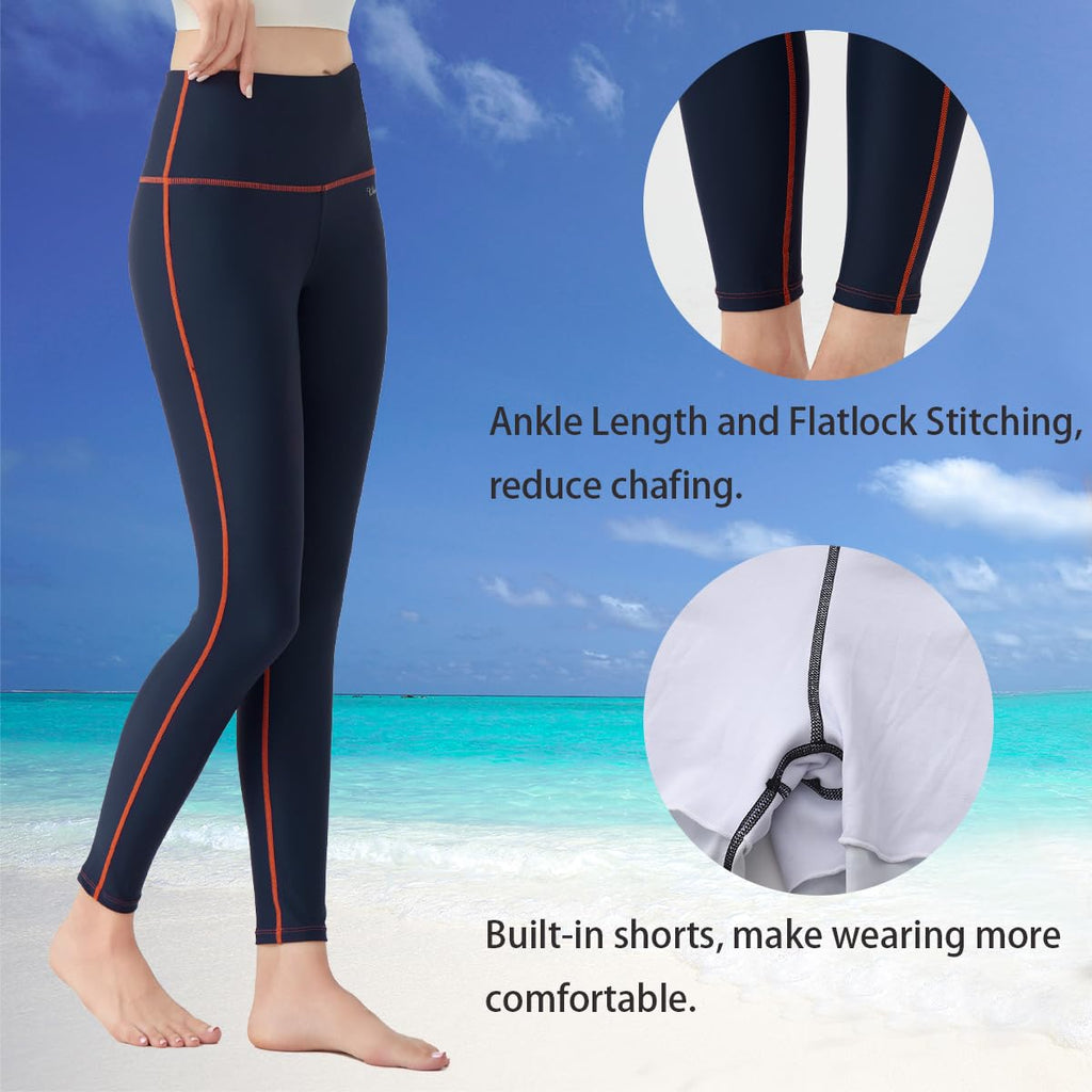 Ubestyle Women's Swim Pants UPF 50+ High-Waist Rash - Navy(orange
