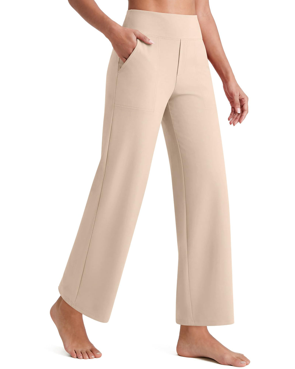 G4free Wide-Leg Cropped Pants For Women With Pockets Light Khaki L