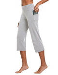 Baleaf Women's Capri Pants With Pockets High-Waist Light Gray S