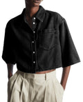 Tankaneo Womens Denim Top Shirt Half Sleeve Button Down Cropped Jean Jacket - Black