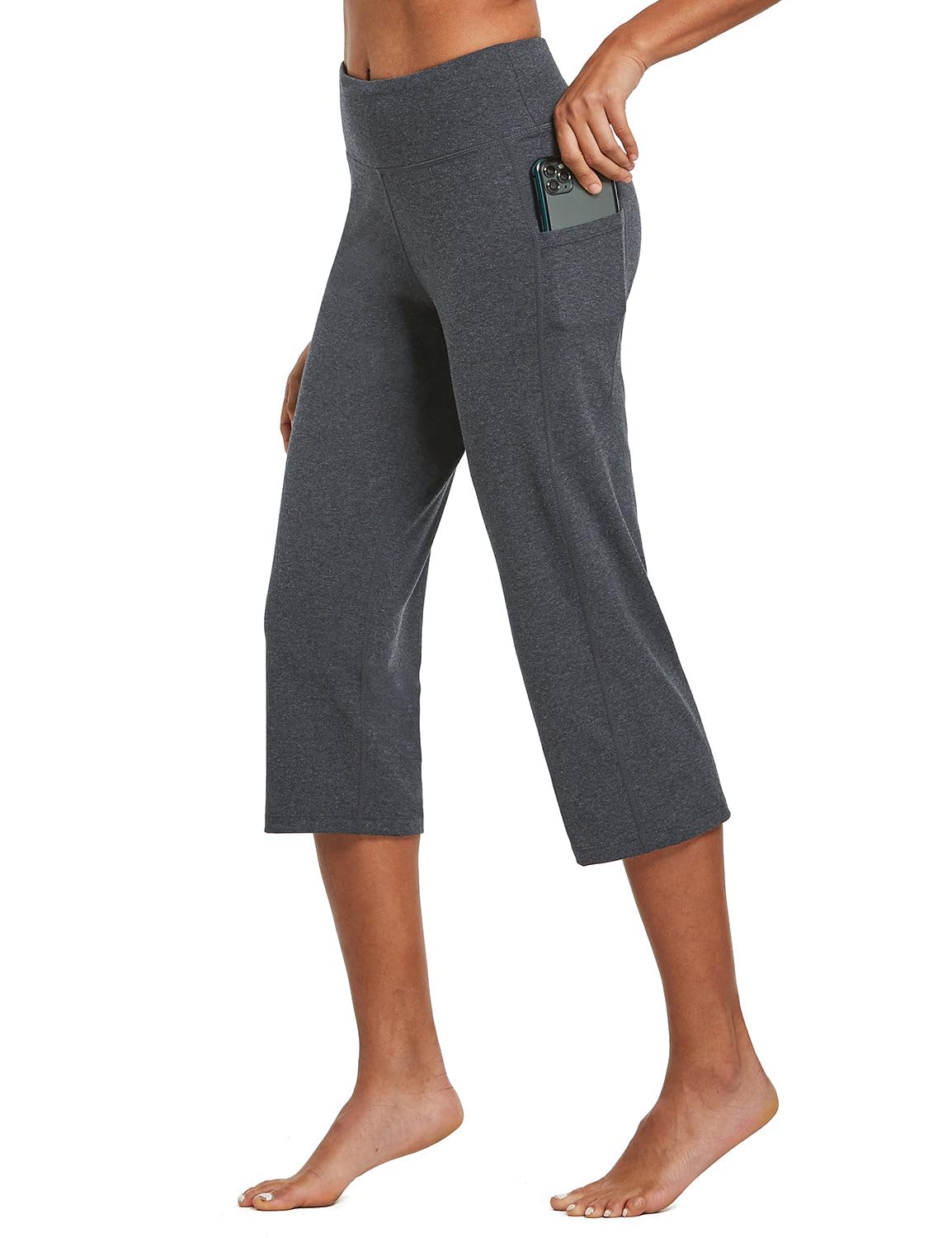 Baleaf Women's Capri Pants With Pockets High-Waist Charcoal L