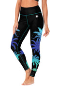 AOBUTE Womens Blue Coconut Tree Print Beach Tights UV Protection High Waisted Swim Pants Long Surfing Bottoms XS