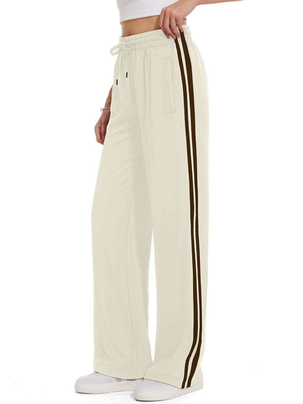 Tapata Petite Women 28" Inseam Striped Sweatpants Loose Running Track