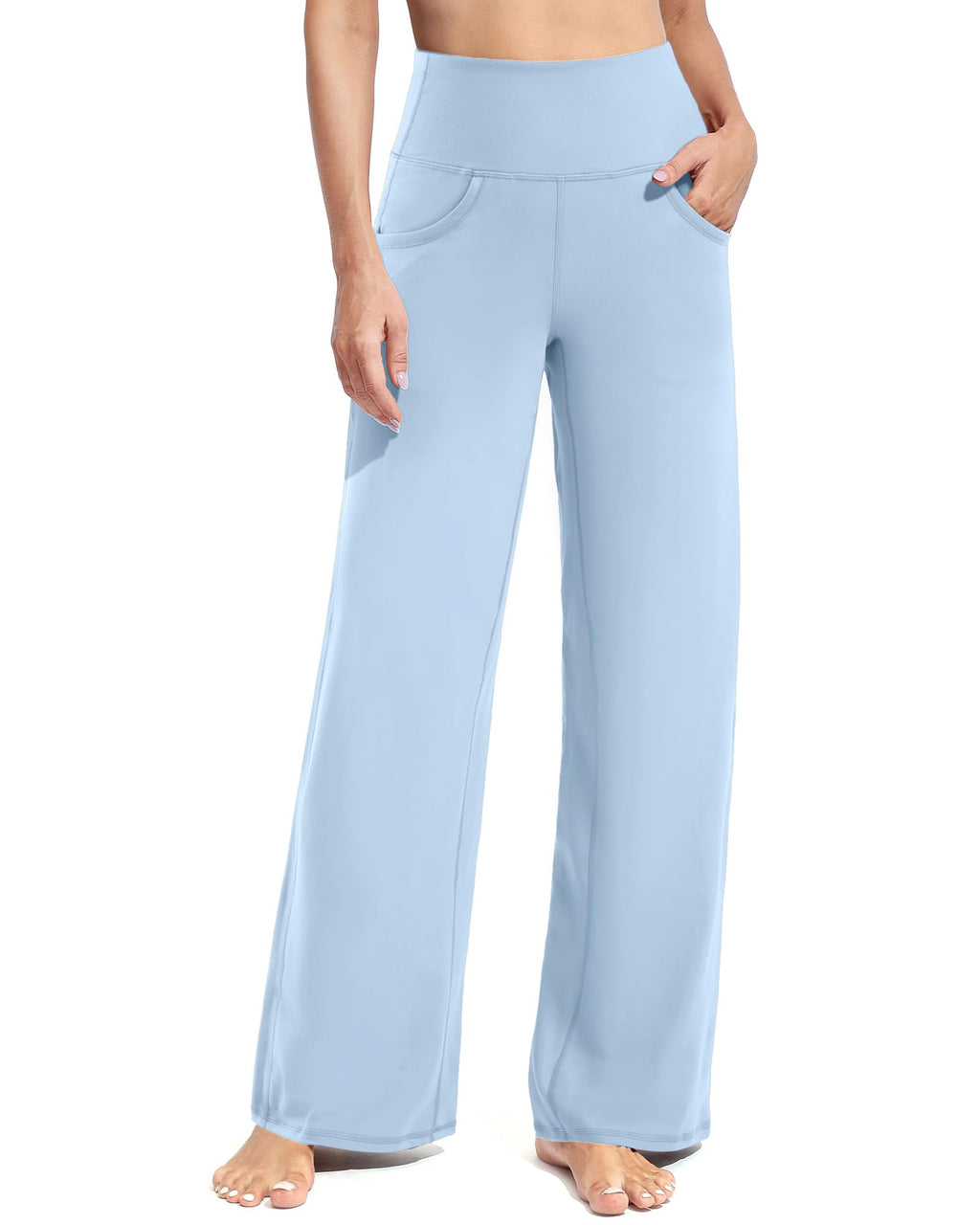 Promover Wide-Leg Pants For Women With Pockets Stretch Baby Blue Xs
