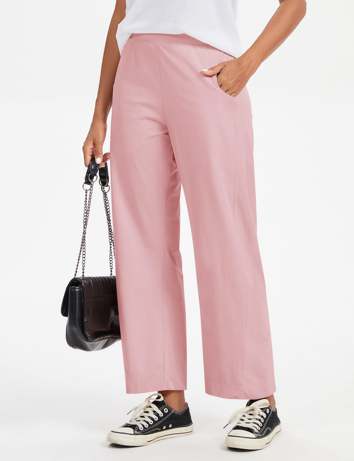 Lomon Spring Pants For Women's Ankle Length Petite Wide-Leg Yoga Golf