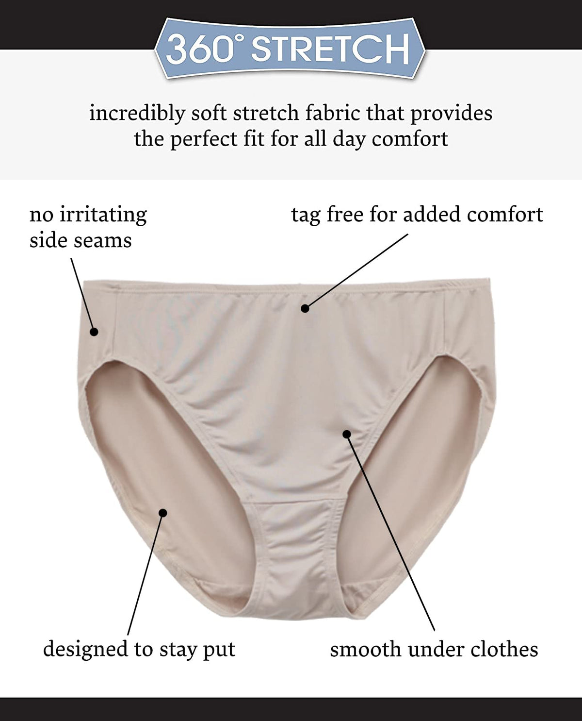 Fruit of the Loom Women's 5 Pack Microfiber Hi-Cut Panties, Multicolor, 7