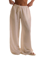 RoseSeek Women's Wide Leg Linen Pants Mesh Beach Cover Up Vacation Outfits