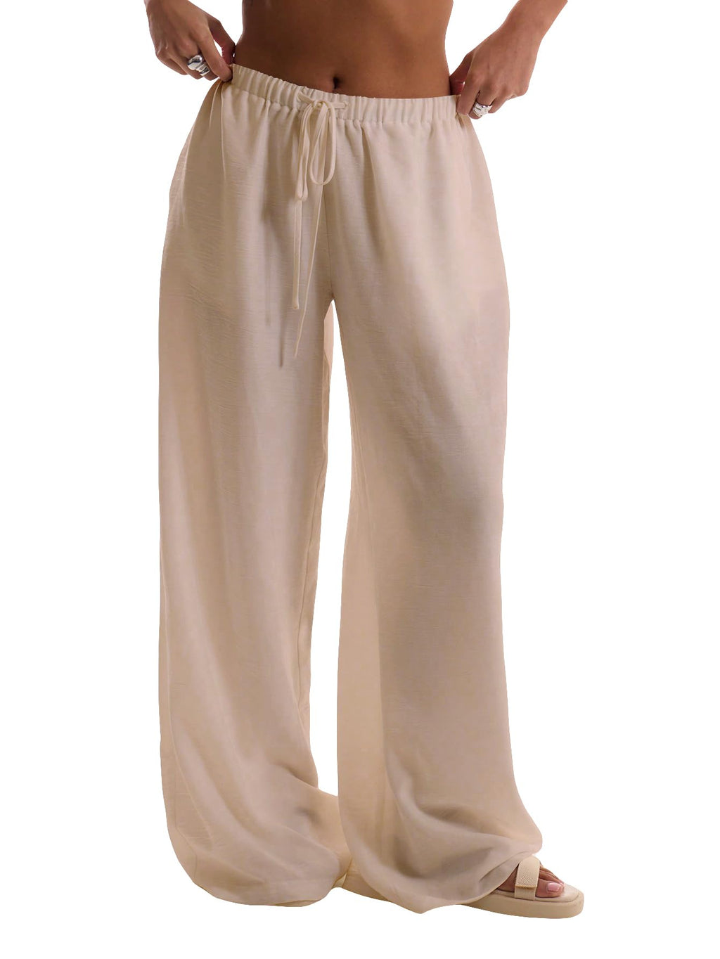 RoseSeek Women's Wide Leg Linen Pants Mesh Beach Cover Up Vacation Outfits