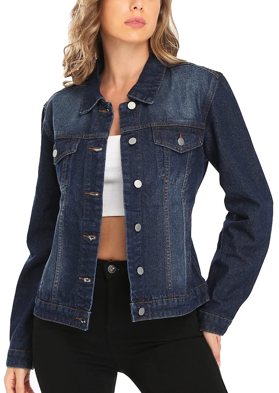 Miss Moly Women's Denim Jacket Classic Button Up Jean Dark Blue S