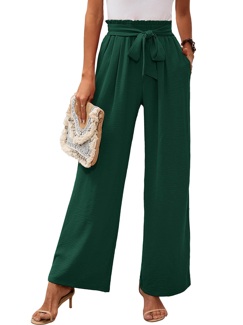 Heymoments Women's Wide-Leg Lounge Pants With Pockets - A24-dark Green