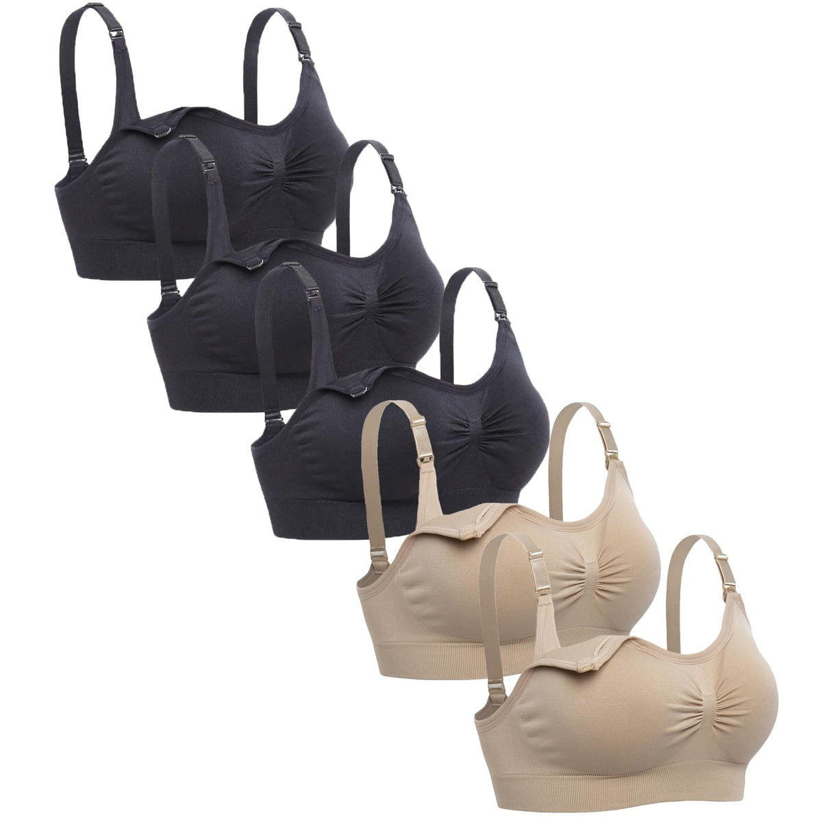 Lataly Women's Sleeping Wirefree Breastfeeding Bralette Pack of 5 Color Black Beige Size L Nursing Bra