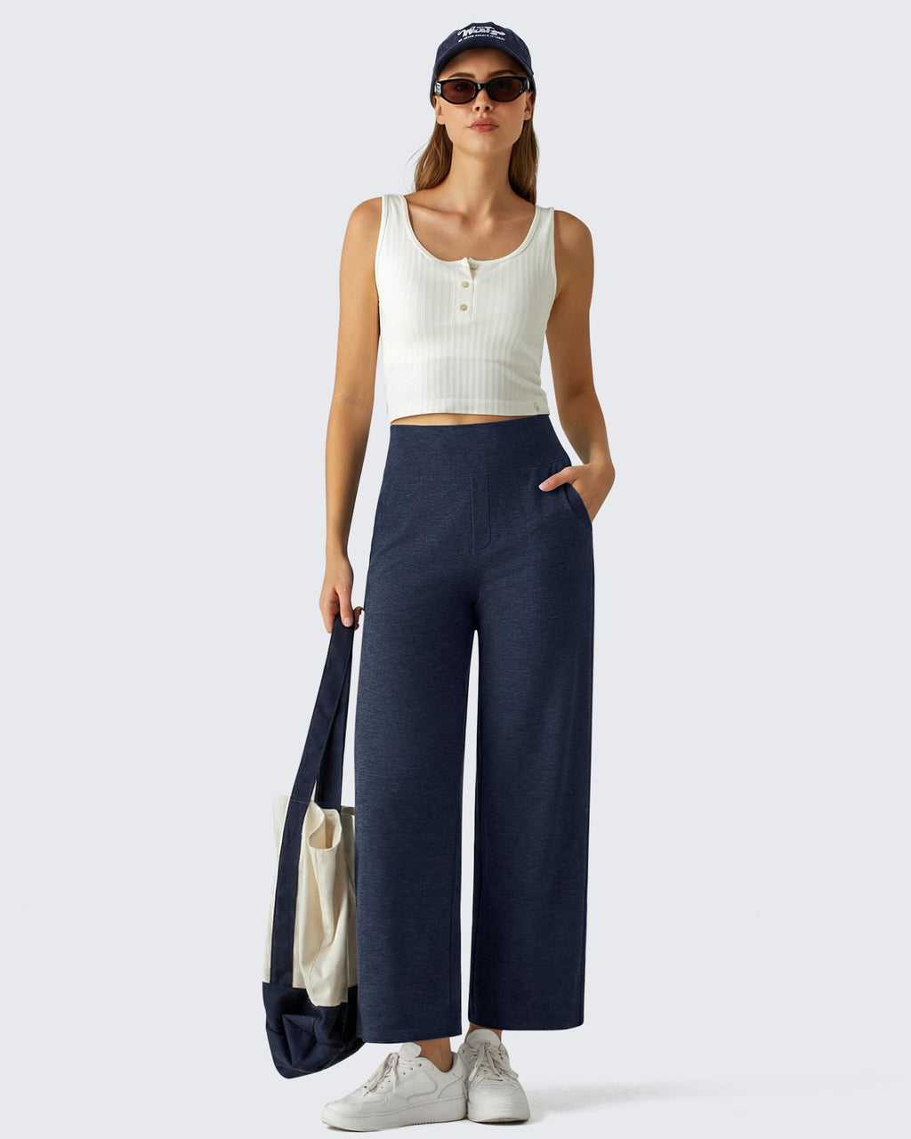 G4free Wide-Leg Yoga Dress Pants Women With Pockets Navy - Size X-Small